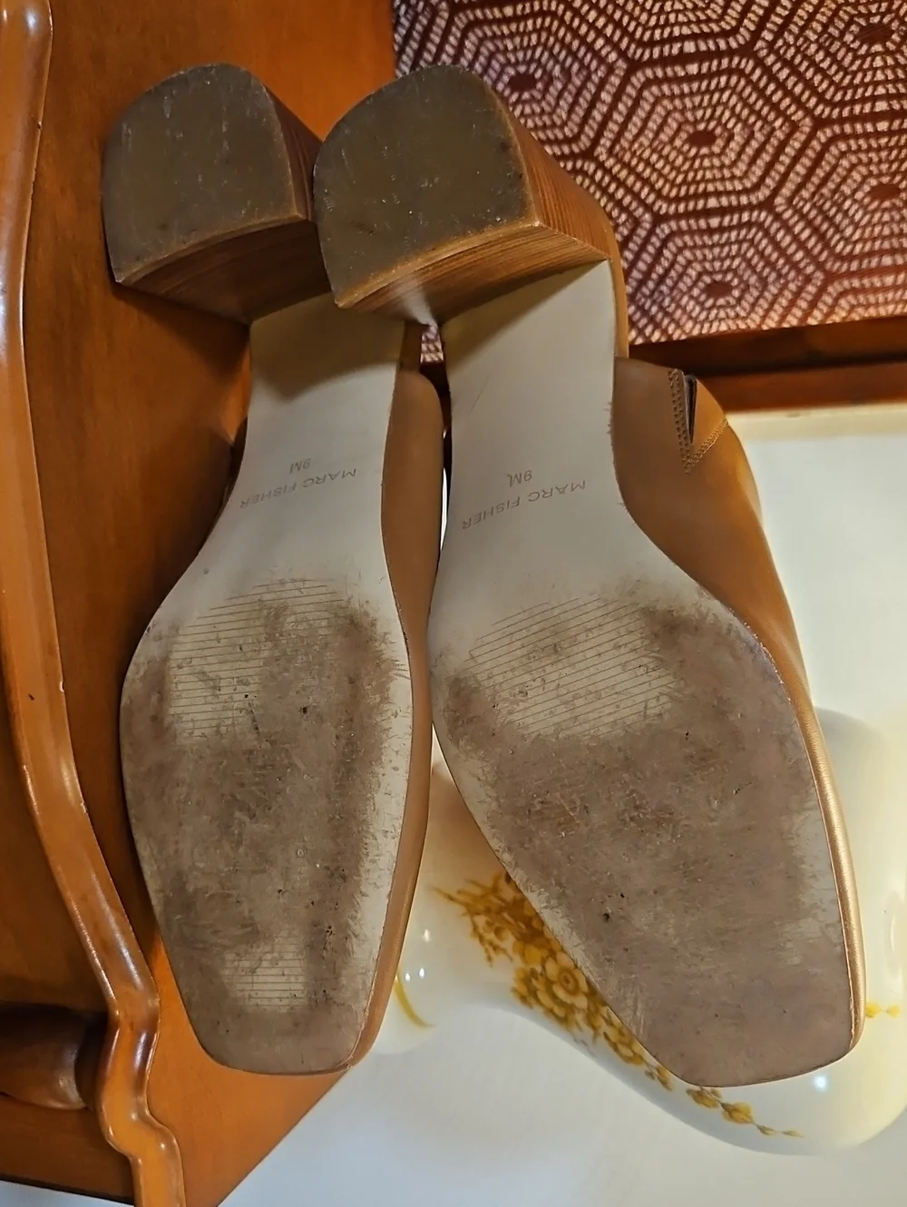 Mark Fisher Leather Block Heeled  Mules  9M EUC/Caramel Colour - Picture 5 of 11